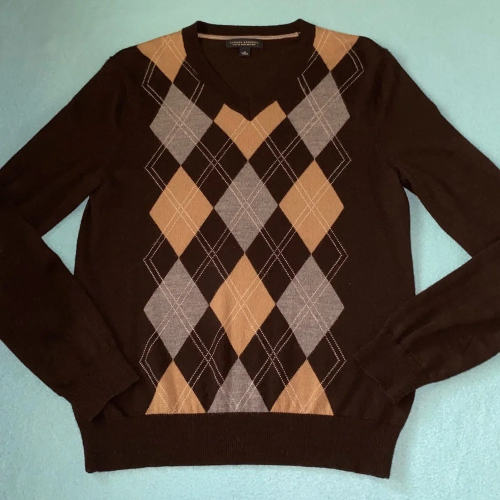 BANANA REPUBLIC marino wool argyle v-neck long sleeve pullover sweater size S